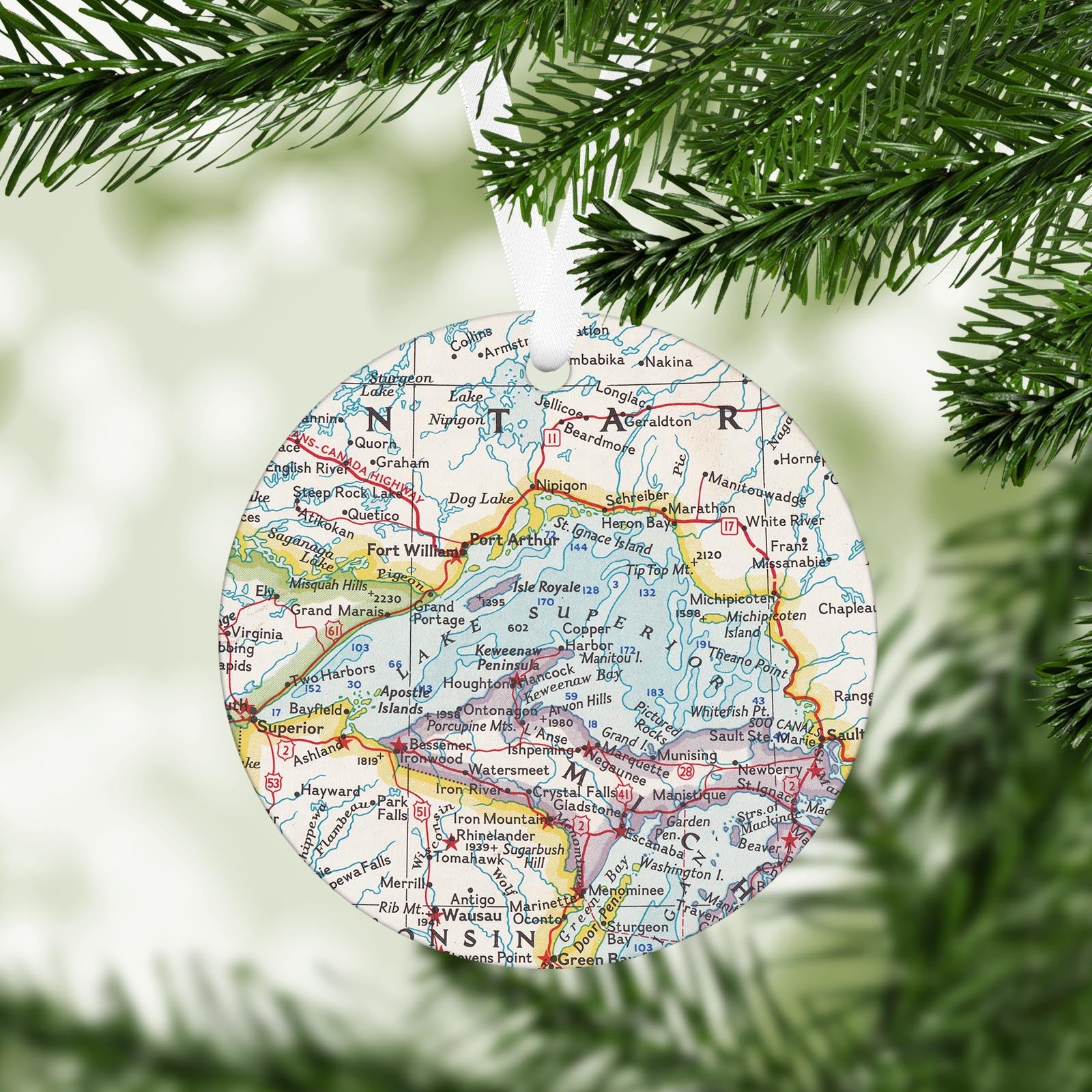 Lake Superior Vintage Map Ornament