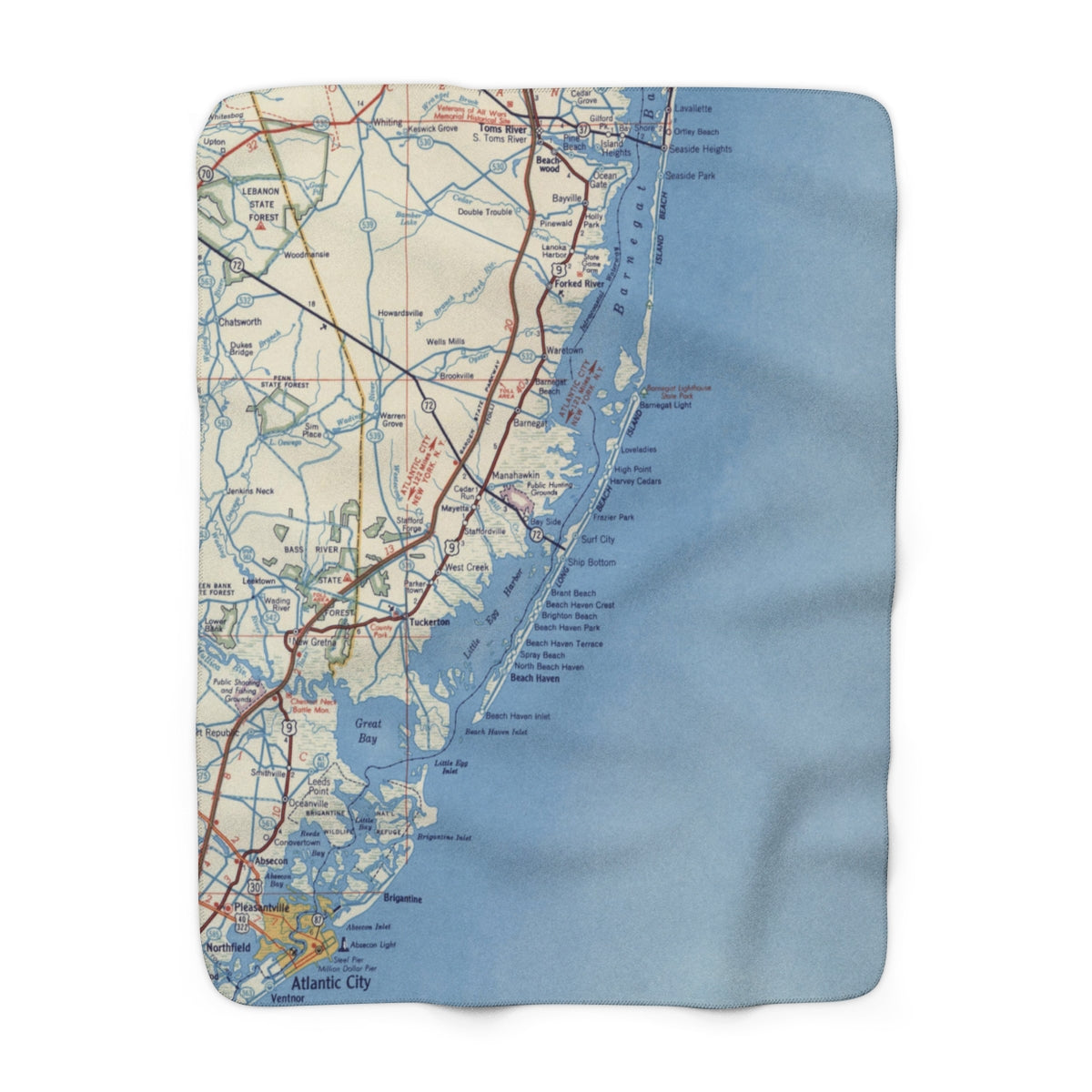 Long Beach Island, New Jersey Map Sherpa Fleece Blanket | Cozy Travel Throw