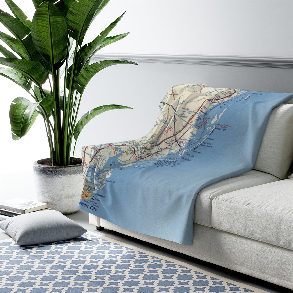 Long Beach Island, New Jersey Map Sherpa Fleece Blanket | Cozy Travel Throw