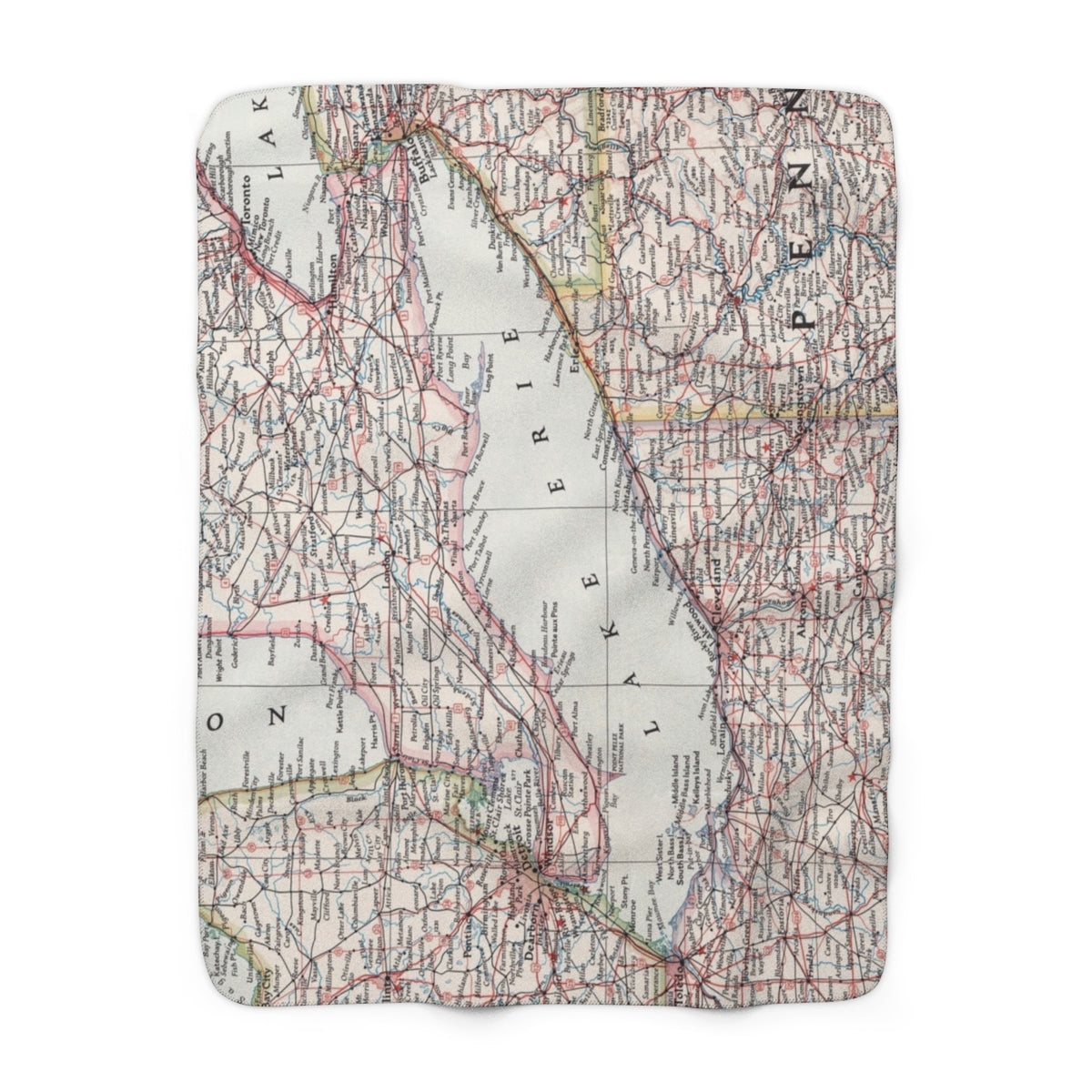 Lake Erie Map Sherpa Fleece Blanket | Cozy Travel Throw