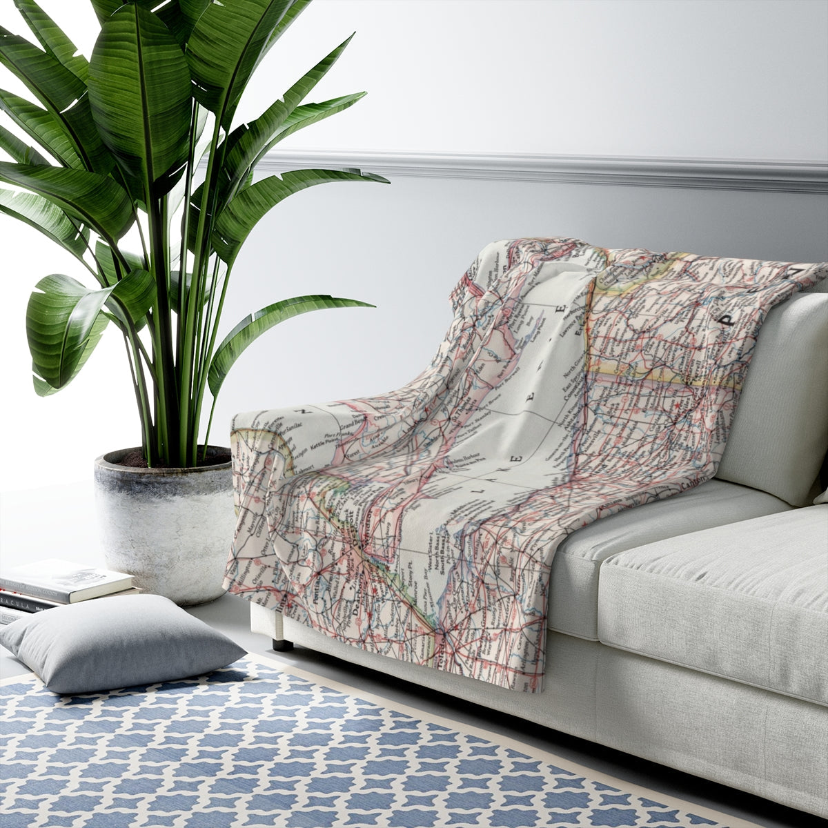 Lake Erie Map Sherpa Fleece Blanket | Cozy Travel Throw