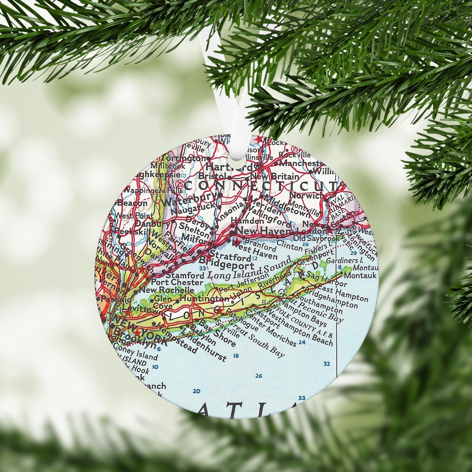 Long Island New York Vintage Map Ornament