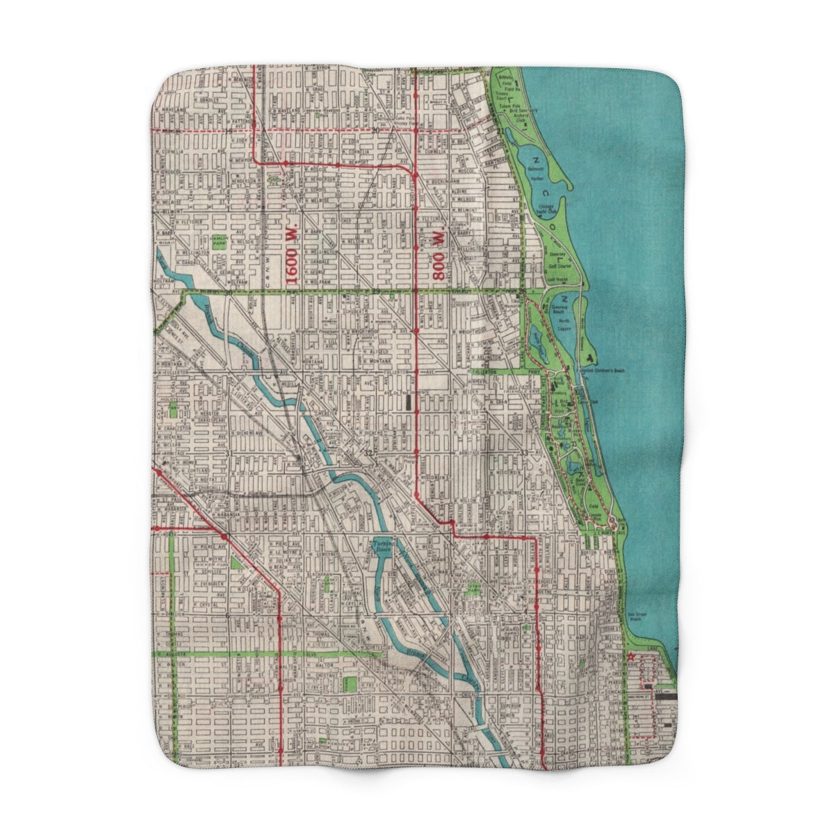 Lincoln Park, Chicago Map Sherpa Fleece Blanket | Cozy Travel Throw