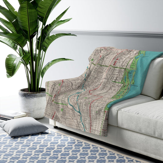 Lincoln Park, Chicago Map Sherpa Fleece Blanket | Cozy Travel Throw