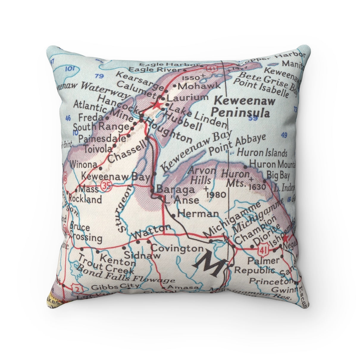 L'Anse Michigan vintage map pillow
