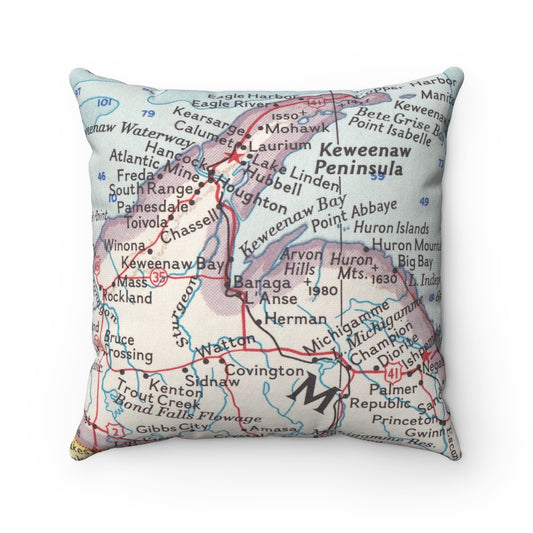 L'Anse Michigan vintage map pillow
