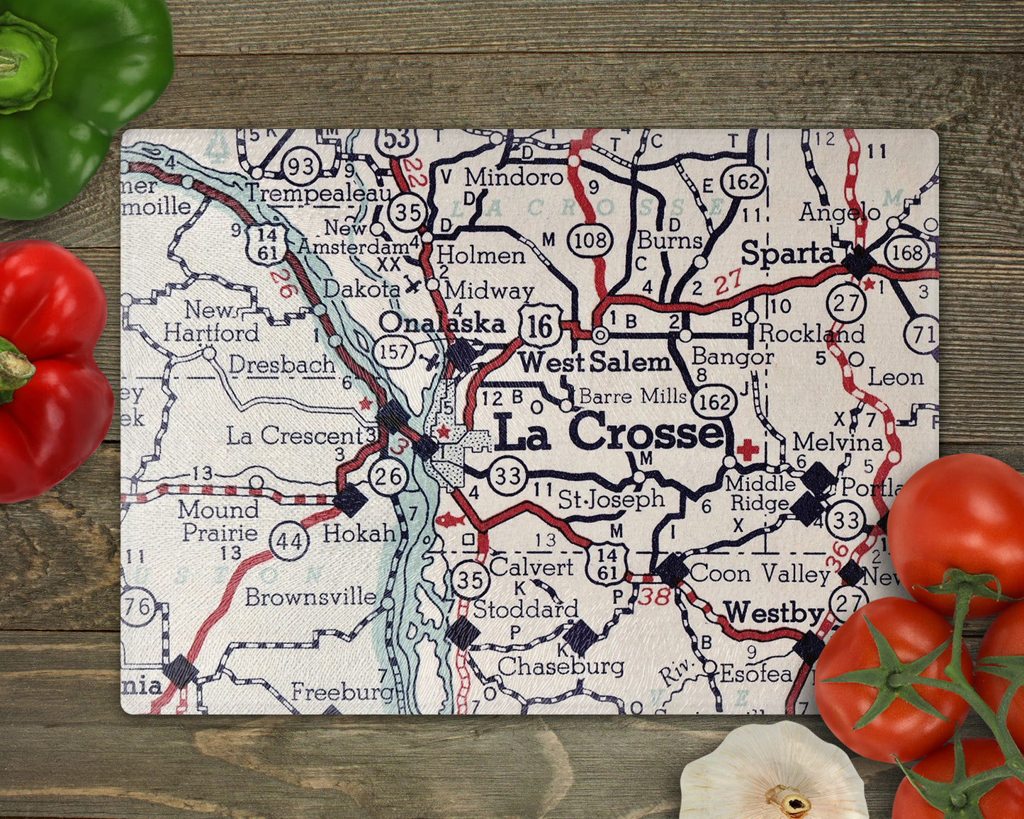 La Crosse Wisconsin Vintage Map Glass Cutting Board