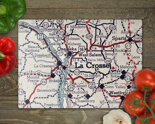La Crosse Wisconsin Vintage Map Glass Cutting Board