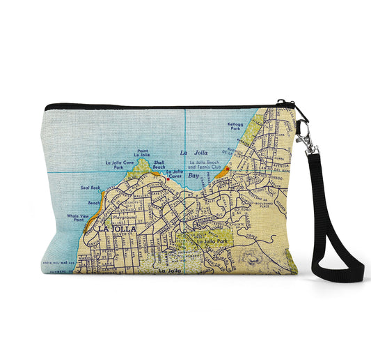 La Jolla Caves map wristlet travel pouch