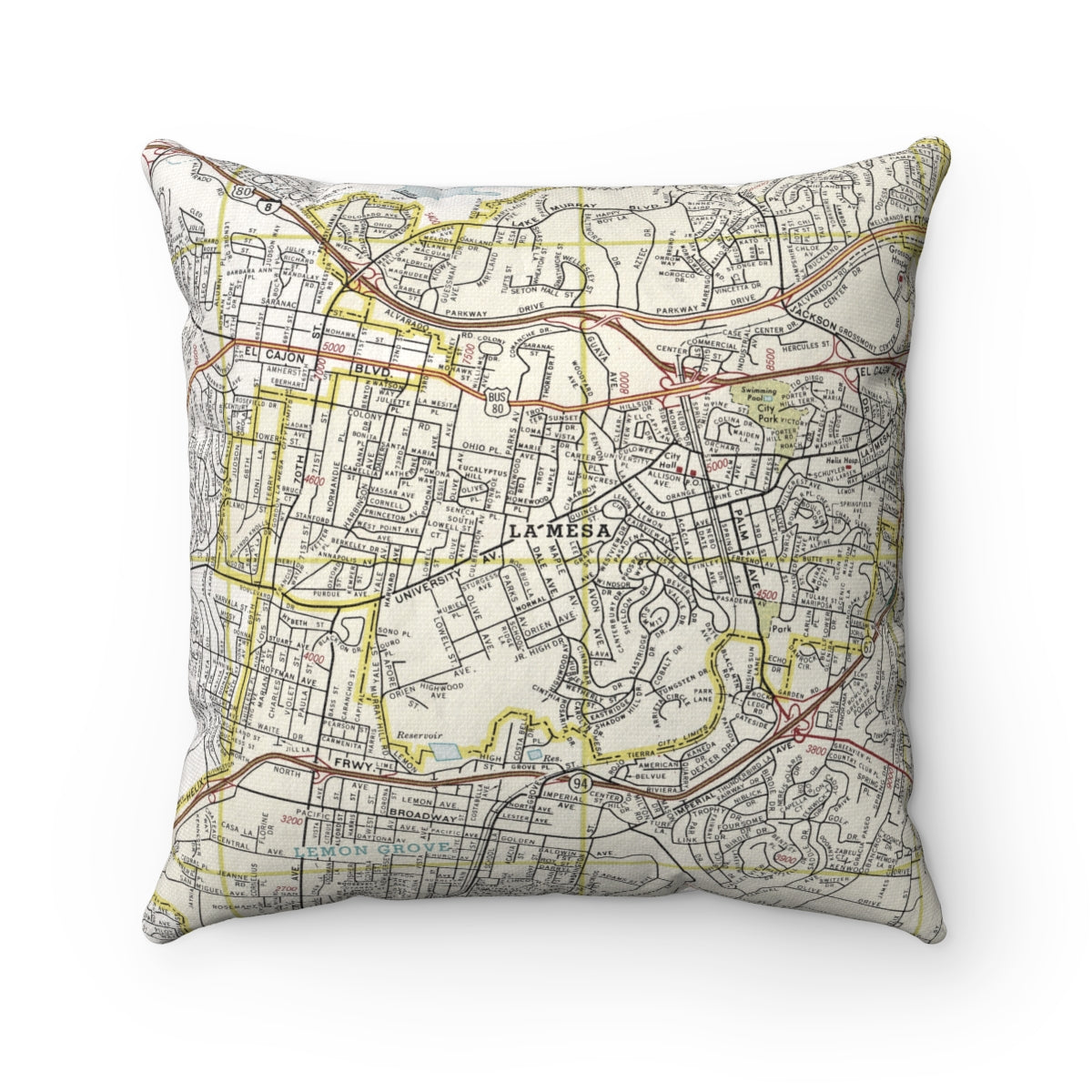 La Mesa California vintage map pillow