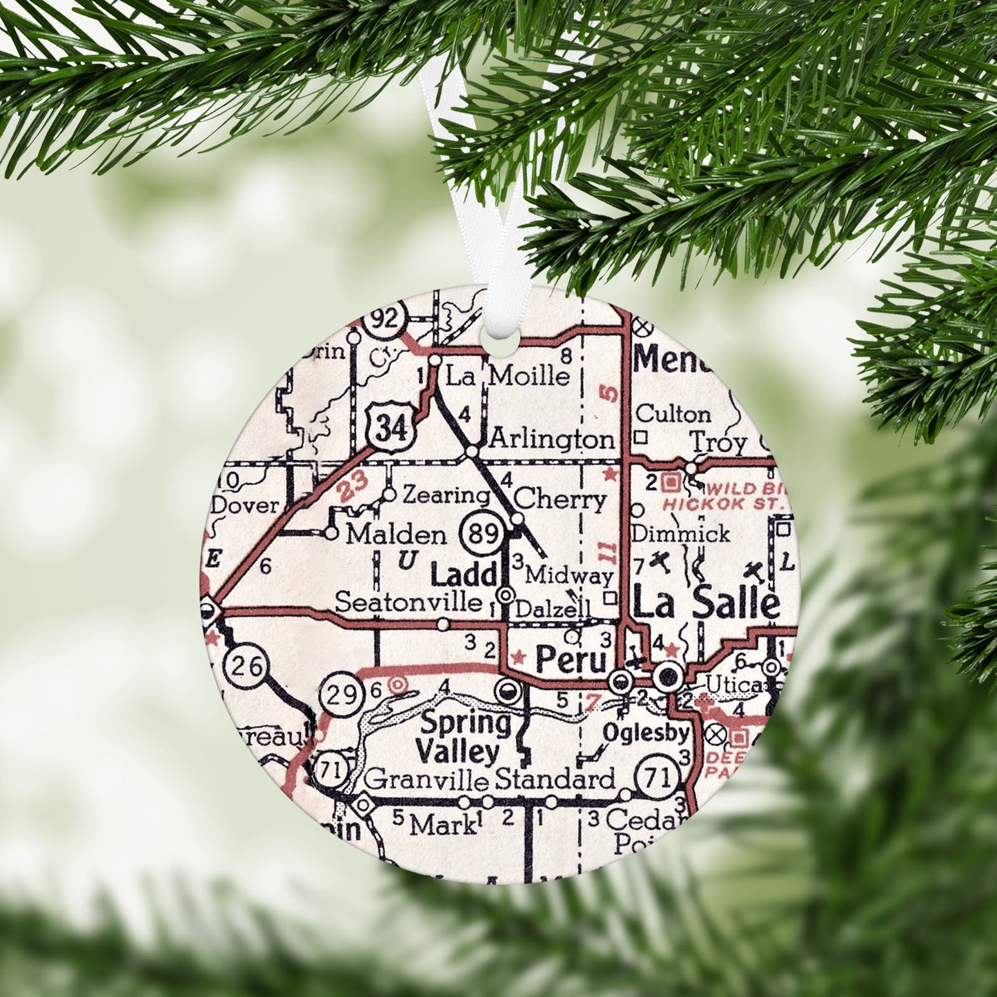 Ladd Illinois Vintage Map Ornament