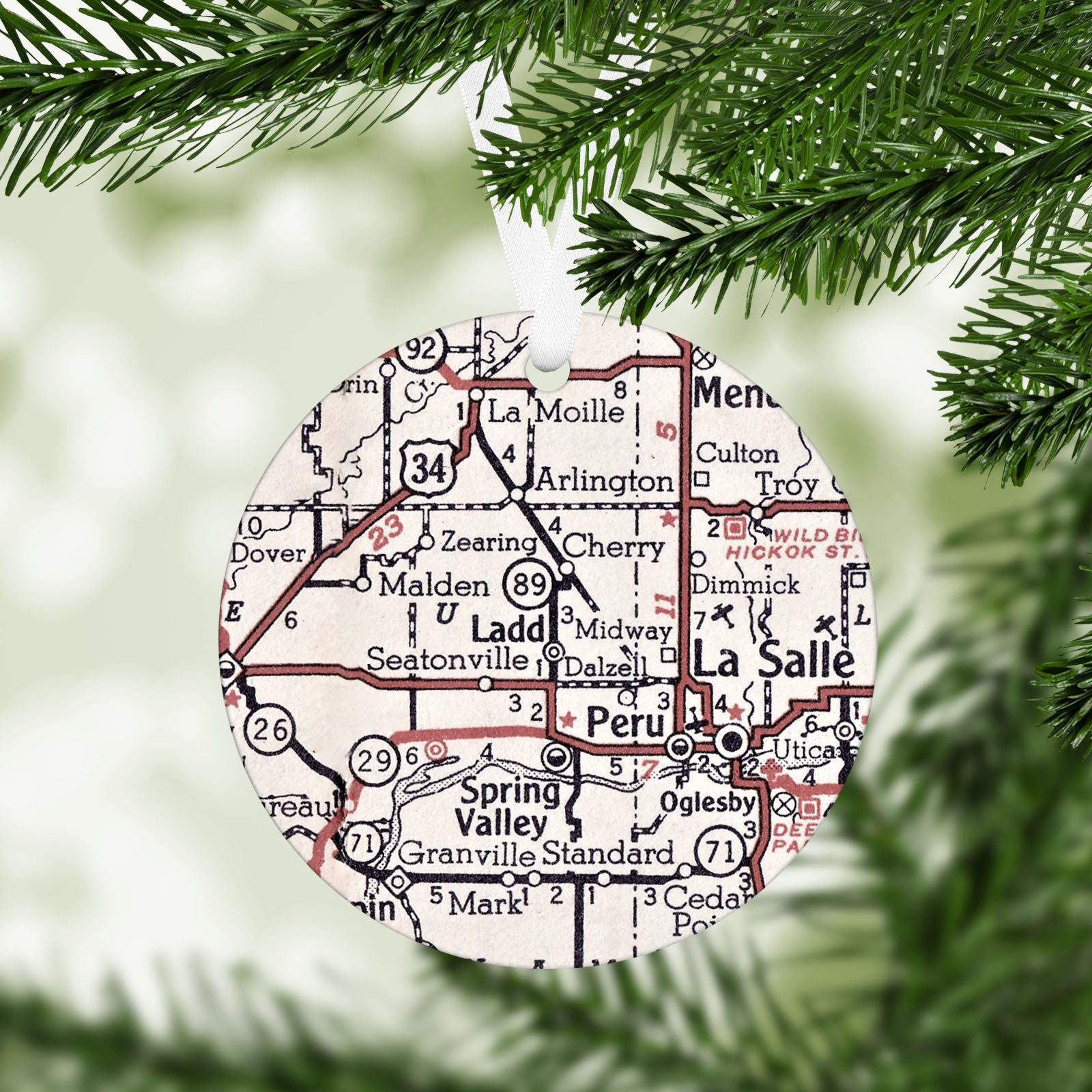 Ladd Illinois Vintage Map Ornament