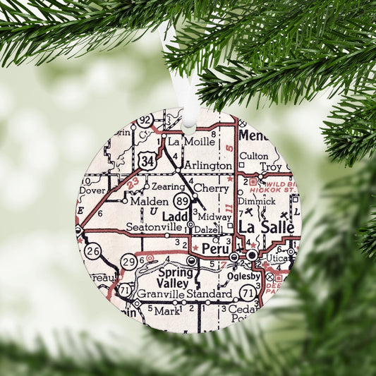 Ladd Illinois Vintage Map Ornament
