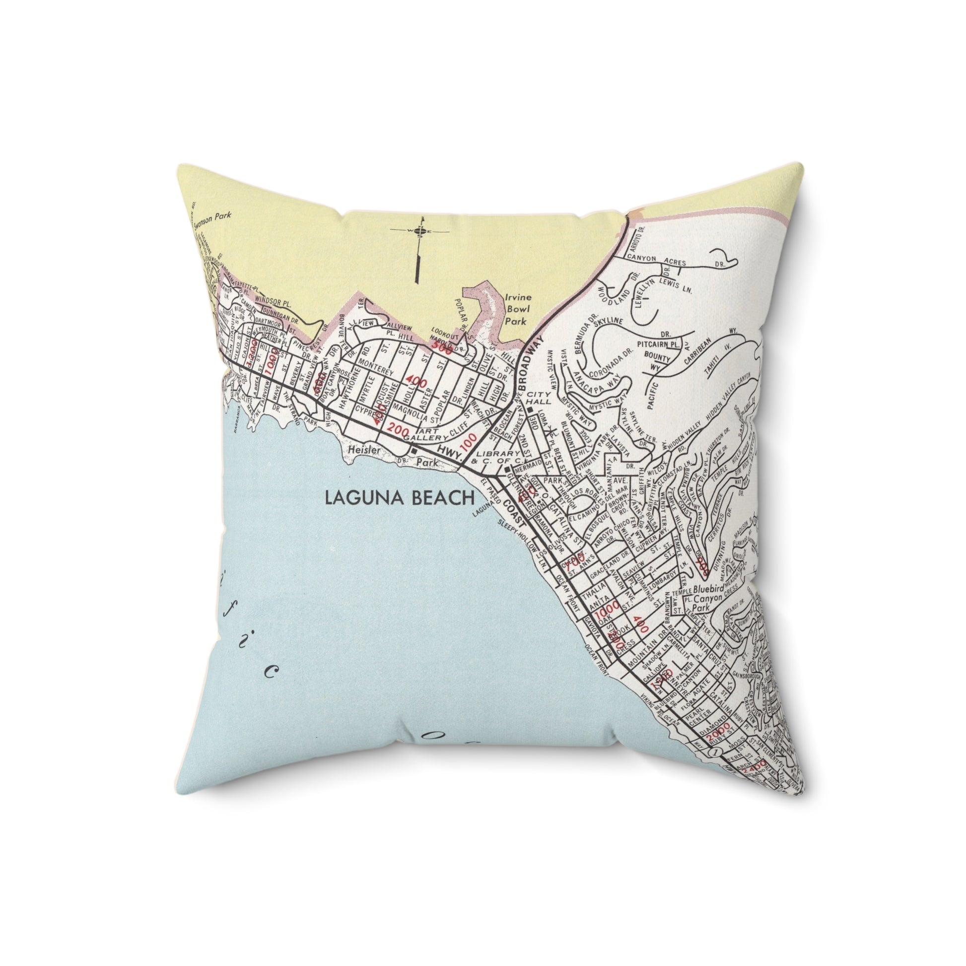 Laguna Beach California vintage map pillow