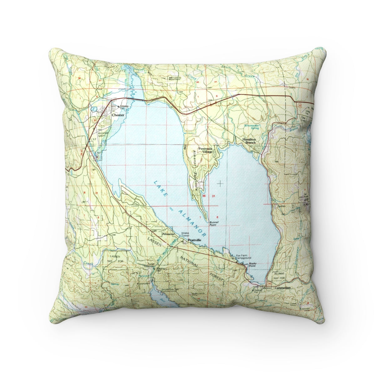 Lake Almanor California vintage map pillow