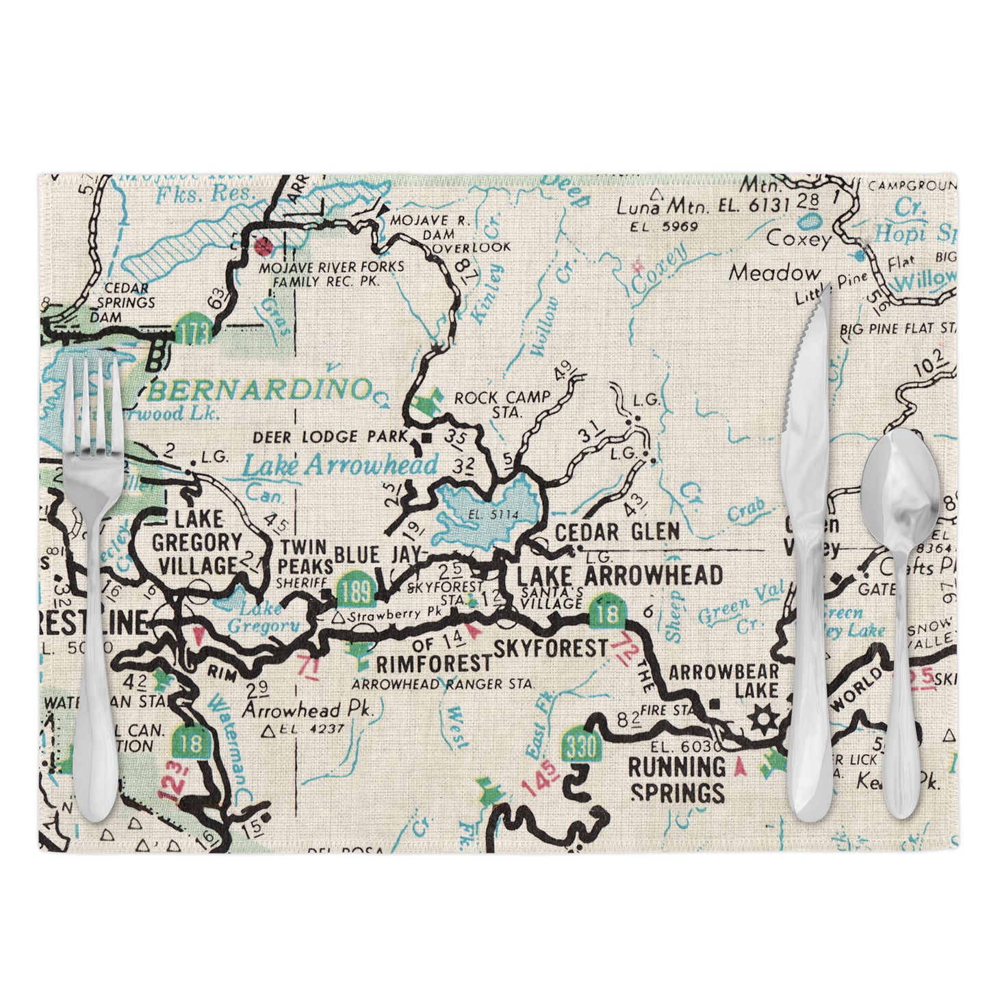 Lake Arrowhead California Vintage Map Placemats Set of 4