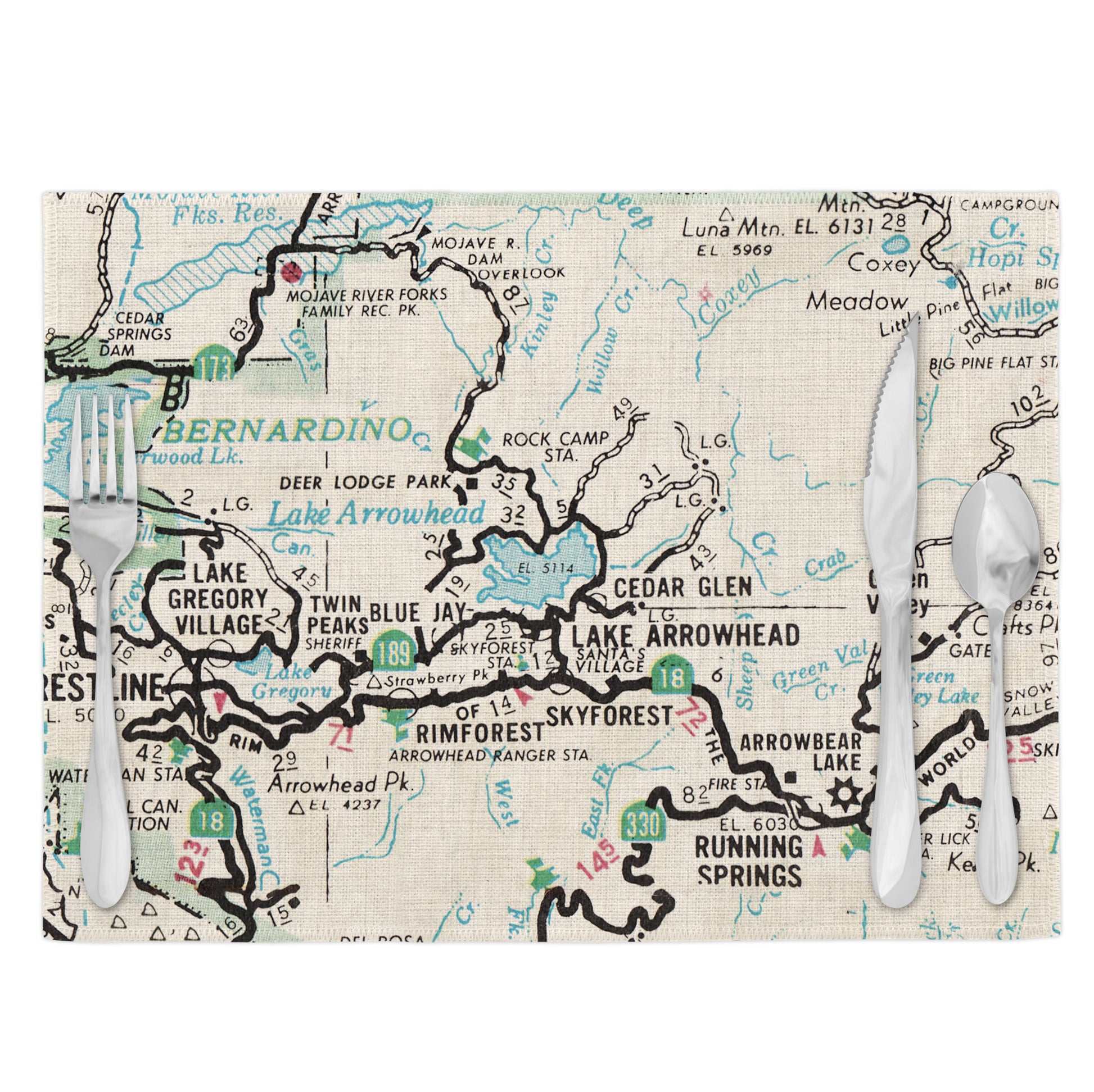 Lake Arrowhead California Vintage Map Placemats Set of 4