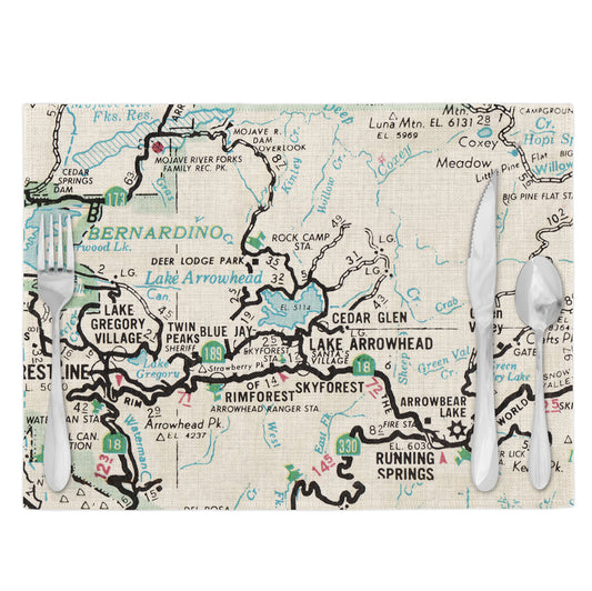 Lake Arrowhead California Vintage Map Placemats Set of 4