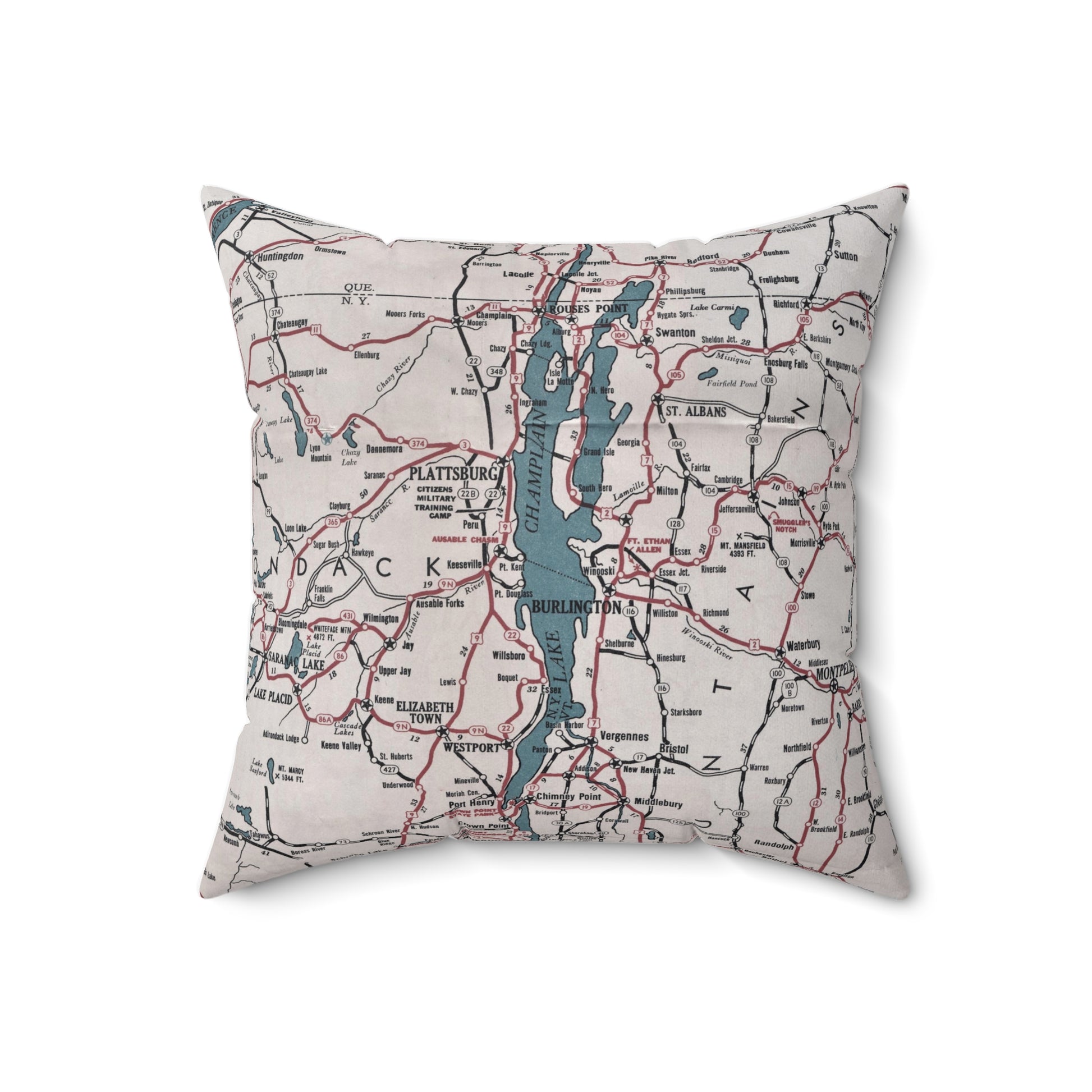 Lake Champlain vintage map pillow
