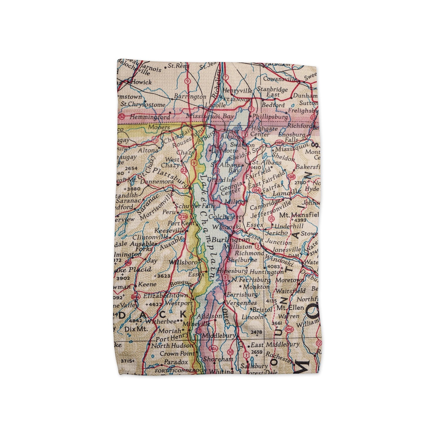 Lake Champlain Map Tea Towel | Waffle-Weave Kitchen Towel Gift