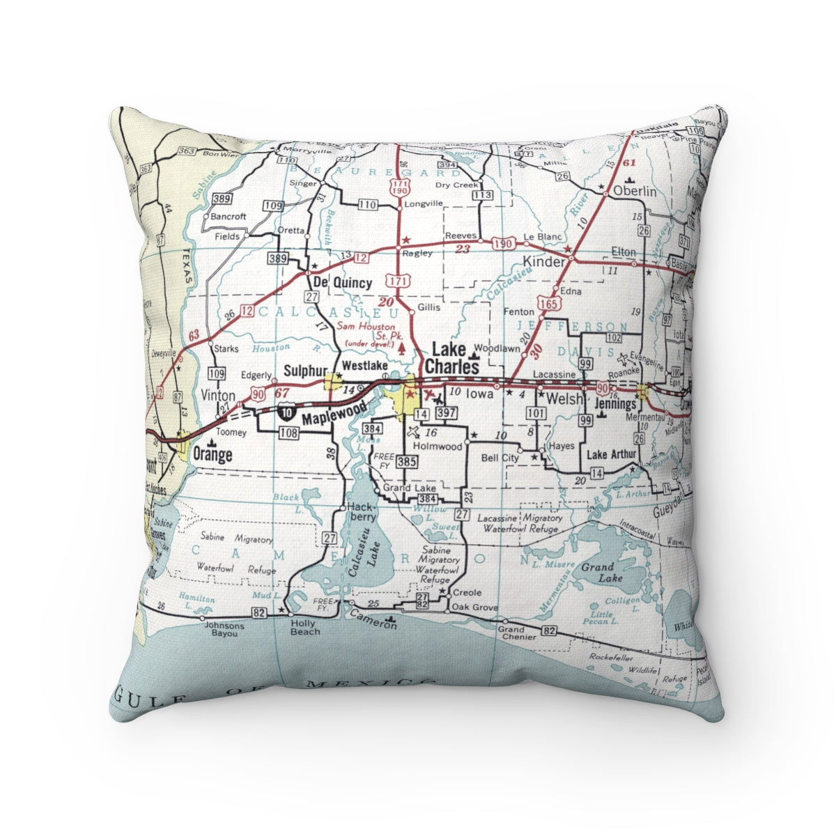 Lake Charles Louisiana vintage map pillow