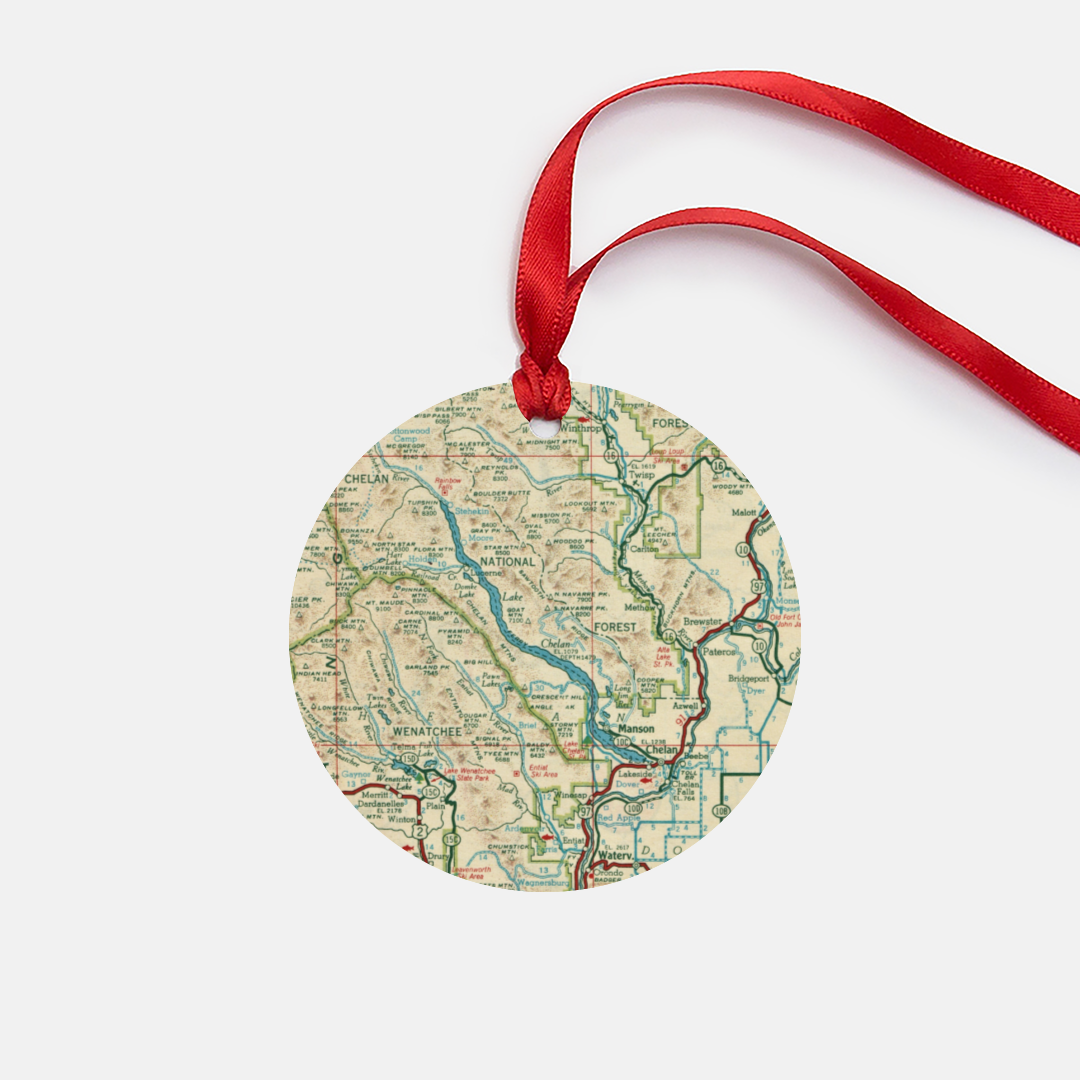 Lake Chelan Washington Vintage Map Ornament