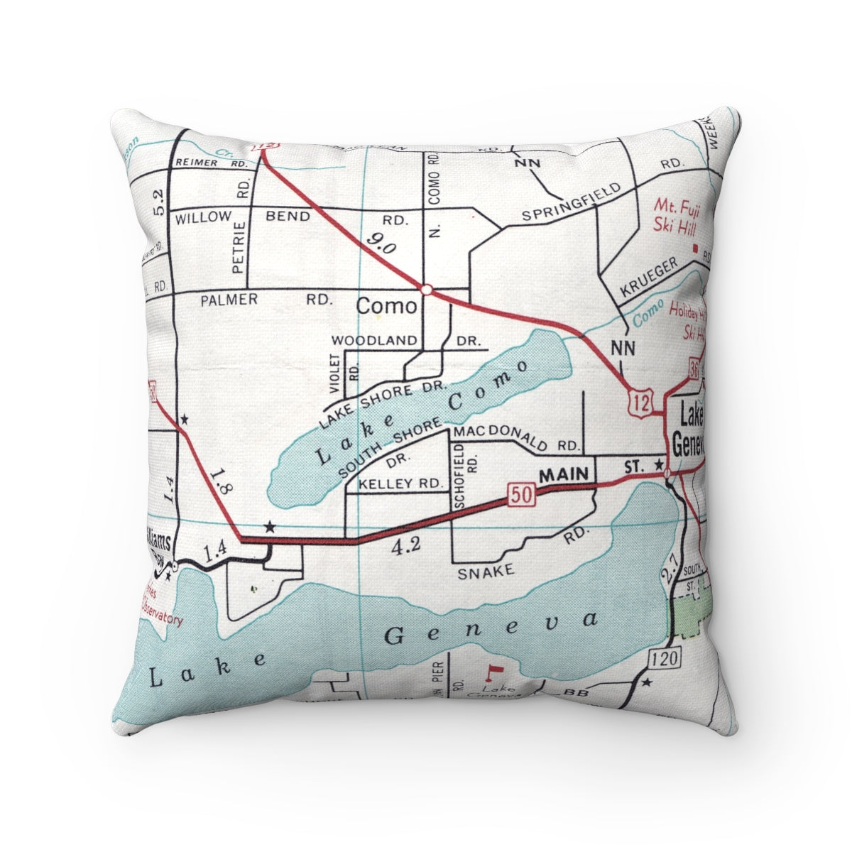 Lake Como Wisconsin vintage map pillow