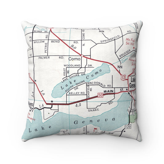 Lake Como Wisconsin vintage map pillow