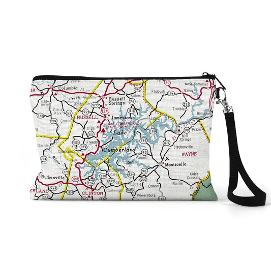 Lake Cumberland Kentucky map wristlet travel pouch