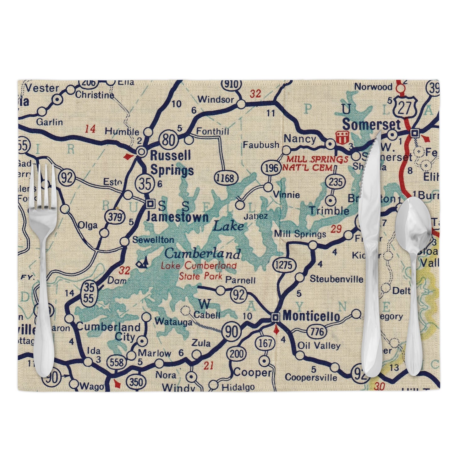 Lake Cumberland Kentucky Vintage Map Placemats Set of 4
