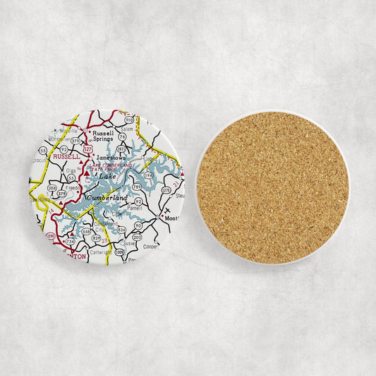 Lake Cumberland Map Coasters | Set of 4 Vintage Lake Cumberland Drink Coasters | Travel-Inspired Home Decor