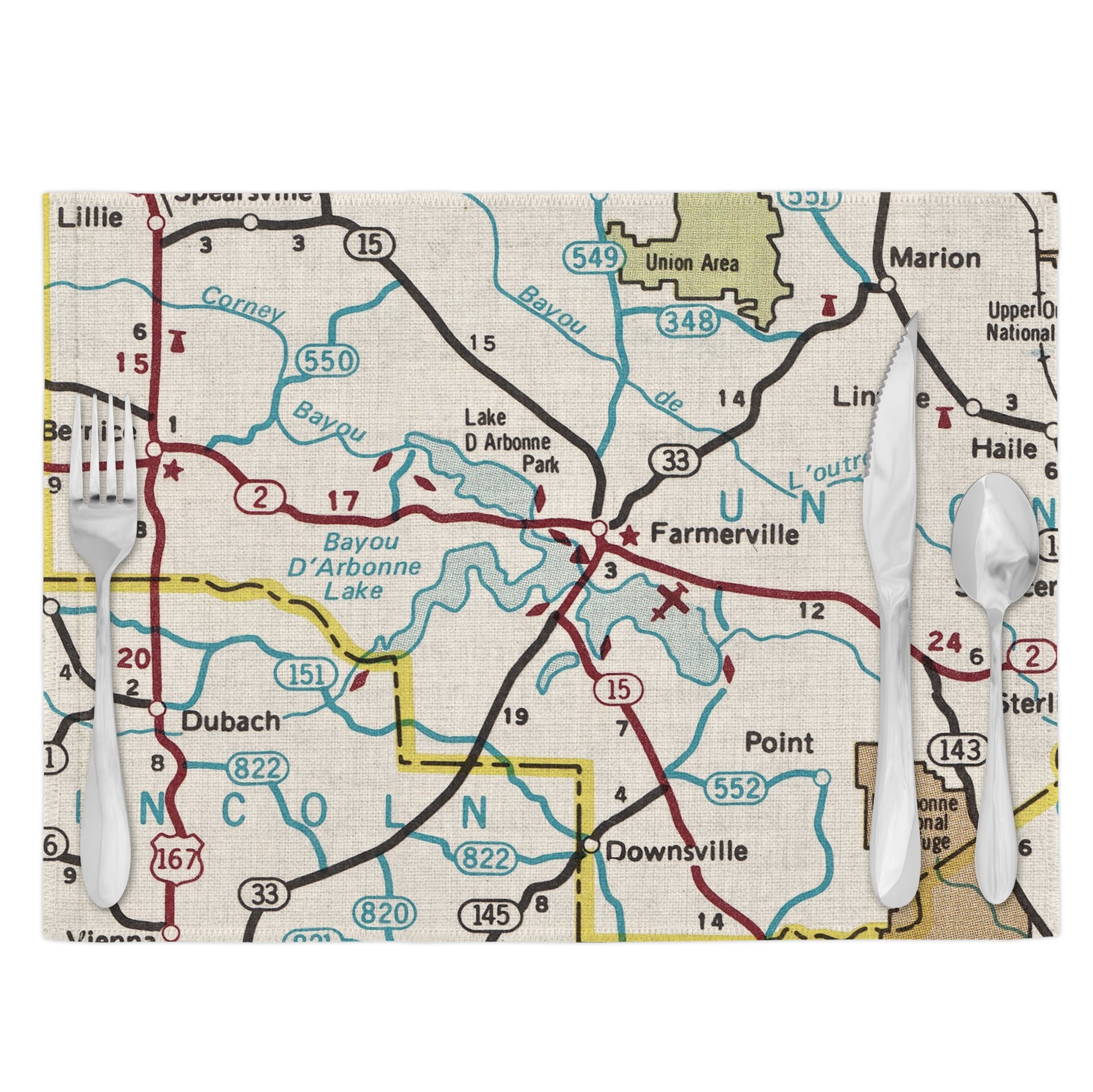 Lake D'Arbonne Louisiana Vintage Map Placemats Set of 4