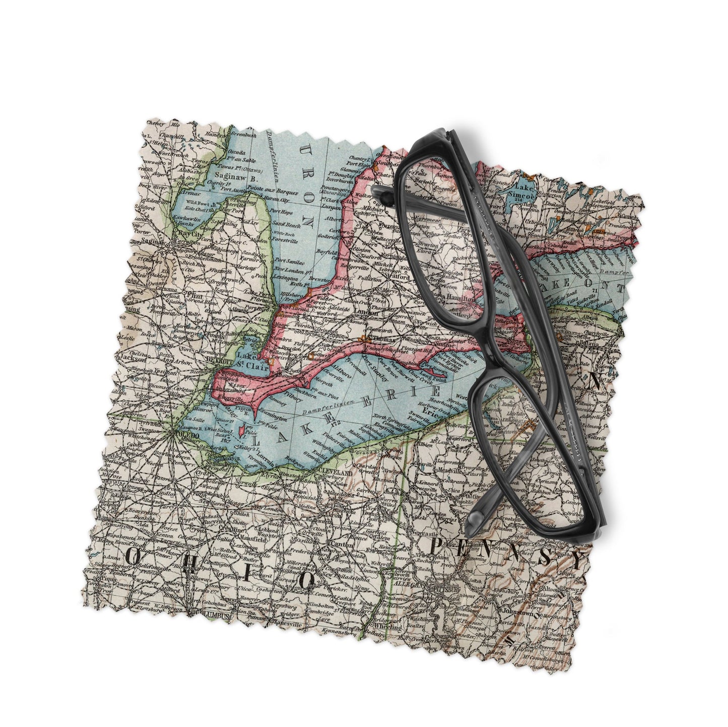 Lake Erie Map Lens Cloth | Lake Erie Microfiber Glasses Cleaner | Travel Gift