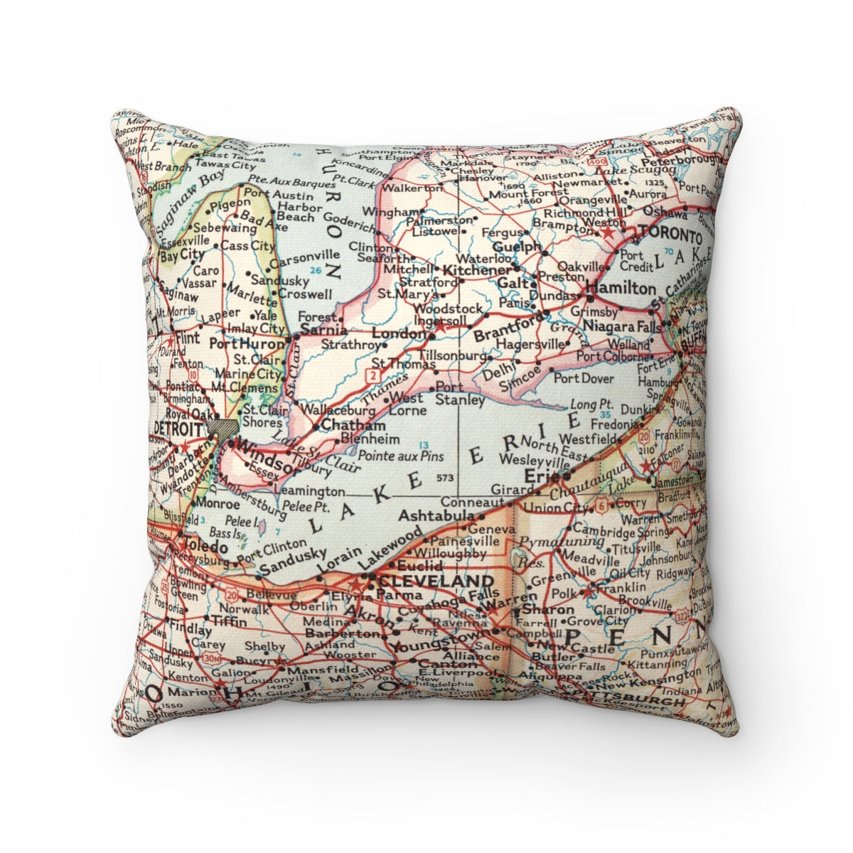 Lake Erie vintage map pillow