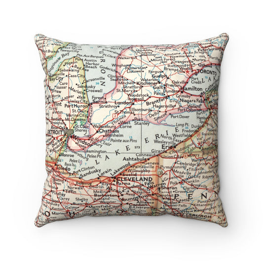 Lake Erie vintage map pillow