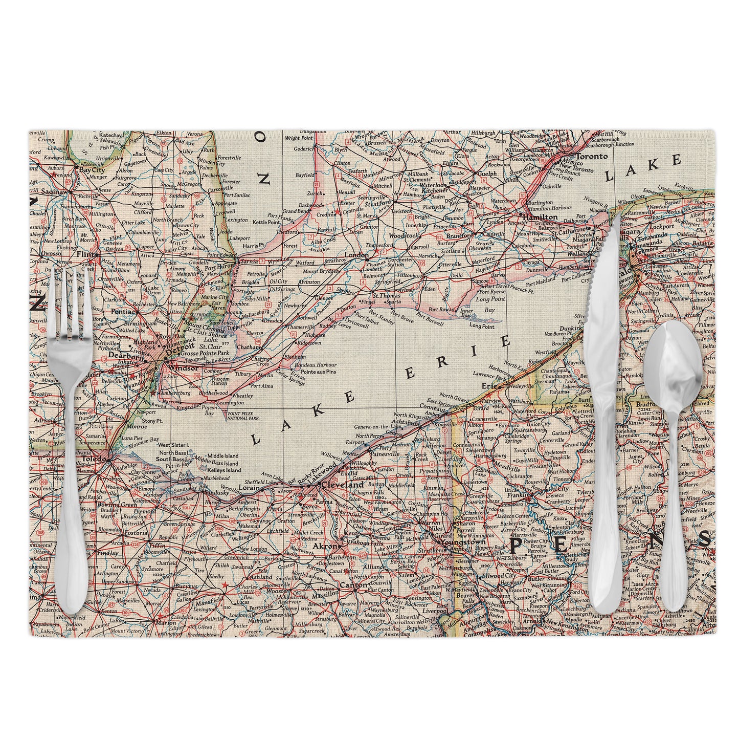 Lake Erie Vintage Map Placemats Set of 4