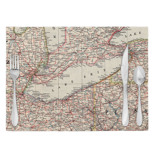 Lake Erie Vintage Map Placemats Set of 4