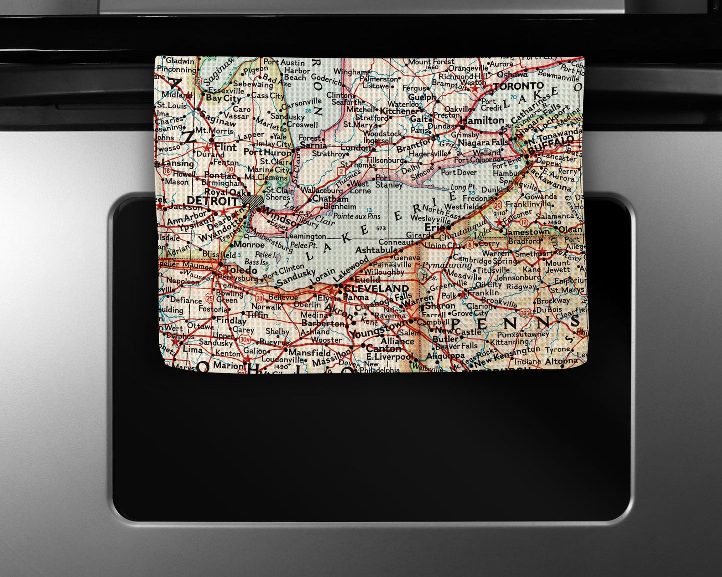 Lake Erie Map Tea Towel | Waffle-Weave Kitchen Towel Gift