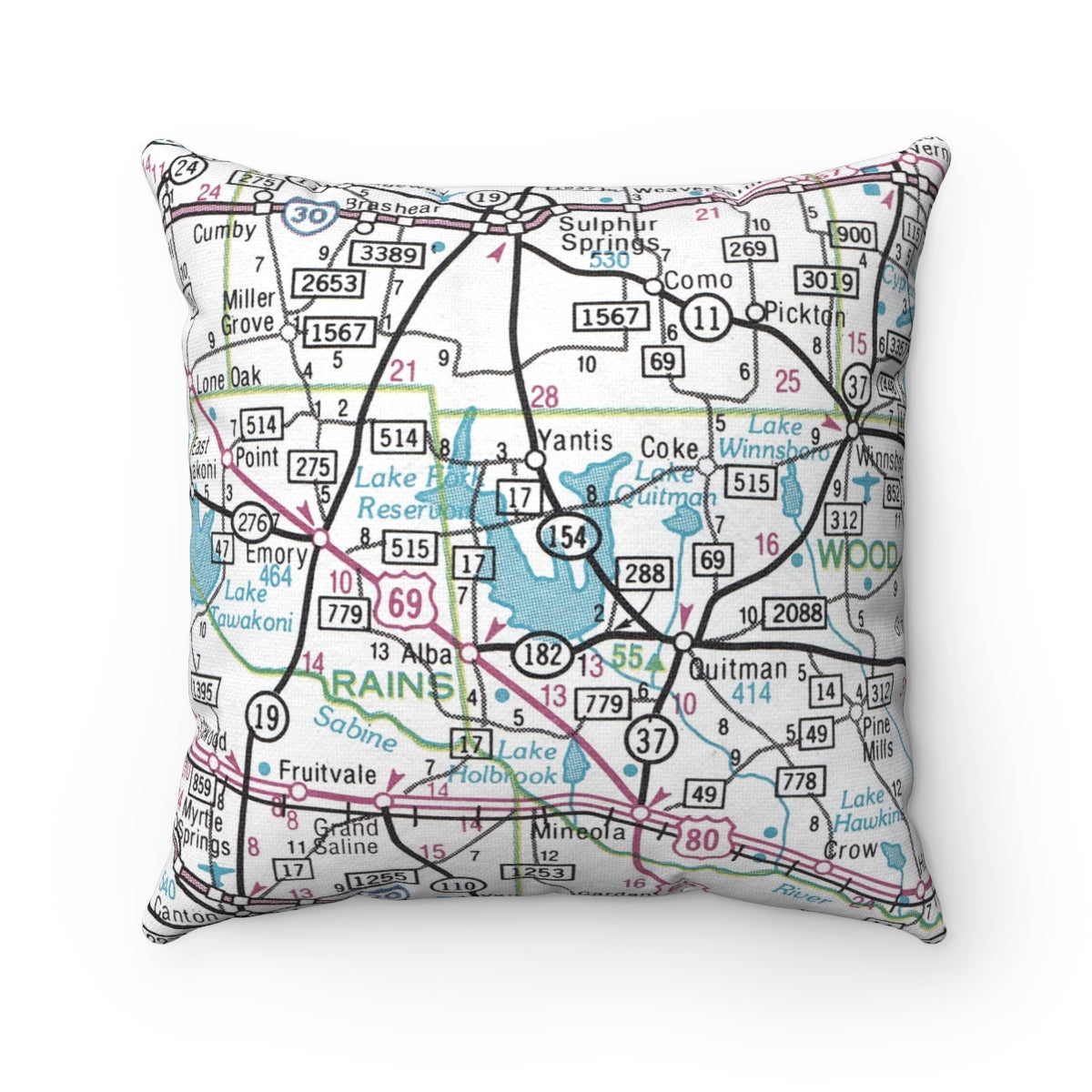 Lake Fork Texas vintage map pillow