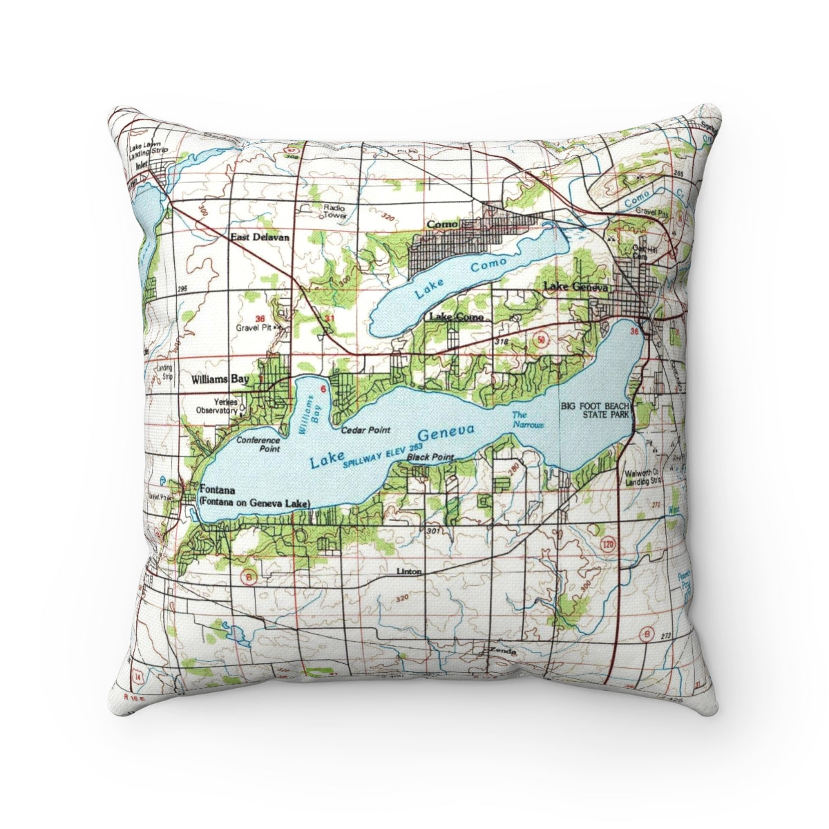 Lake Geneva Wisconsin vintage map pillow