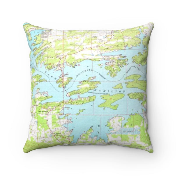 Lake Hamilton Arkansas vintage map pillow