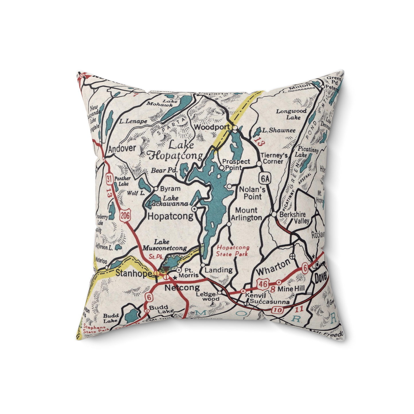 Lake Hopatkong New Jersey vintage map pillow