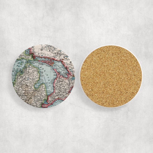 Lake Huron Map Coasters | Set of 4 Vintage Lake Huron Drink Coasters | Travel-Inspired Home Decor
