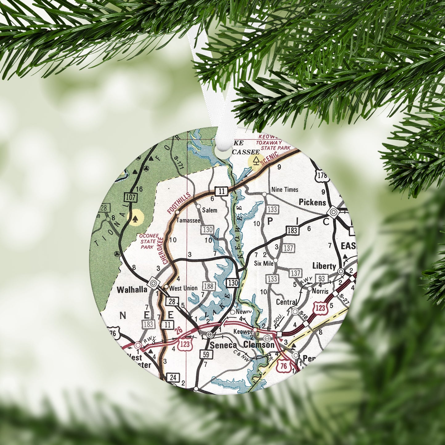 Lake Keowee South Carolina Vintage Map Ornament