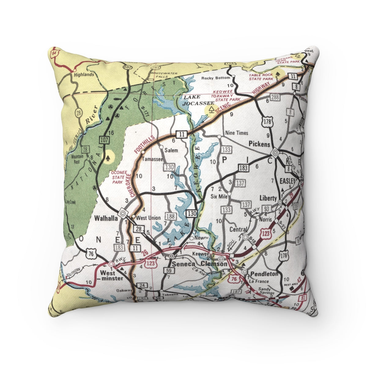 Lake Keowee South Carolina vintage map pillow