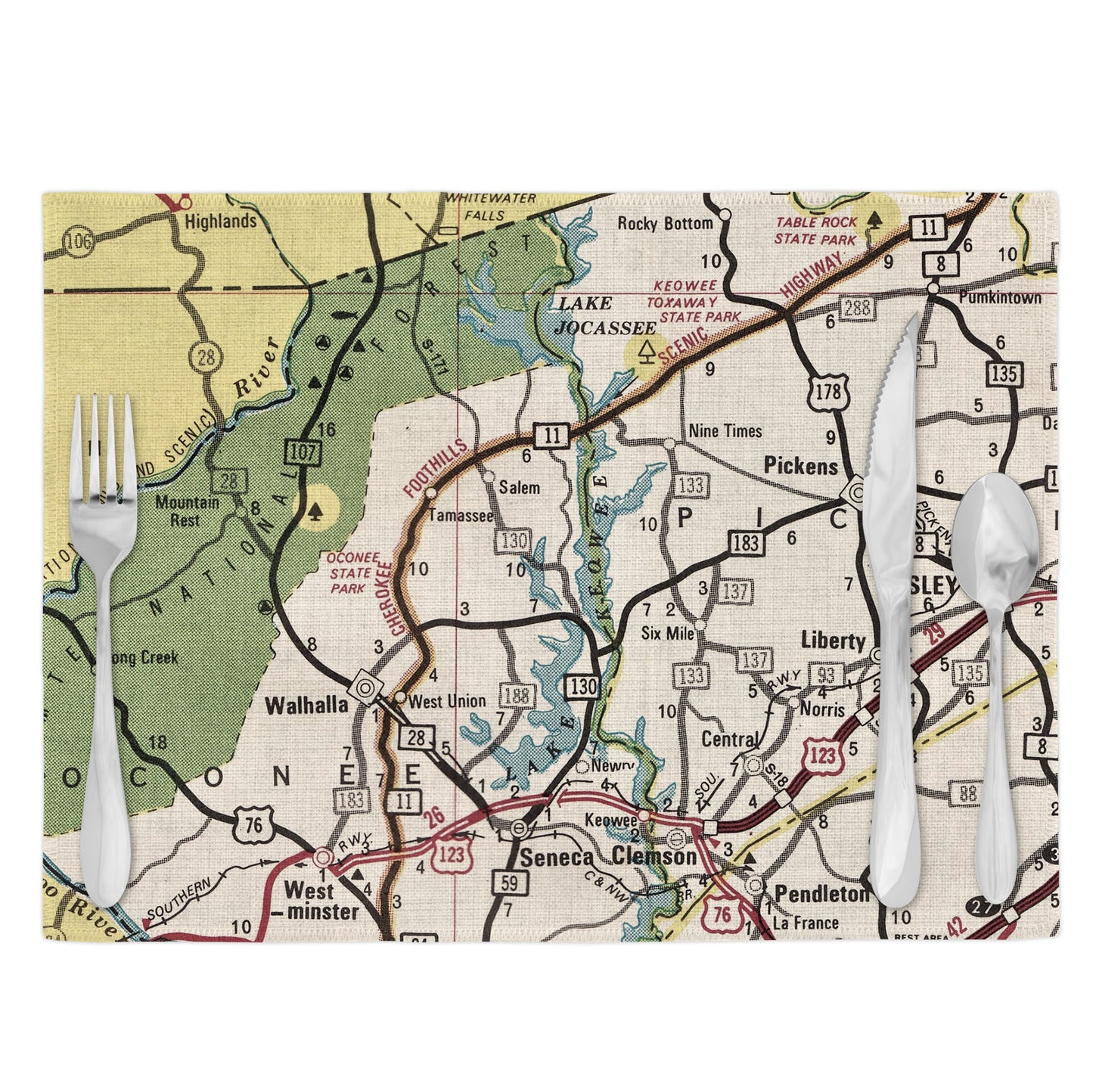 Lake Keowee South Carolina Vintage Map Placemats Set of 4