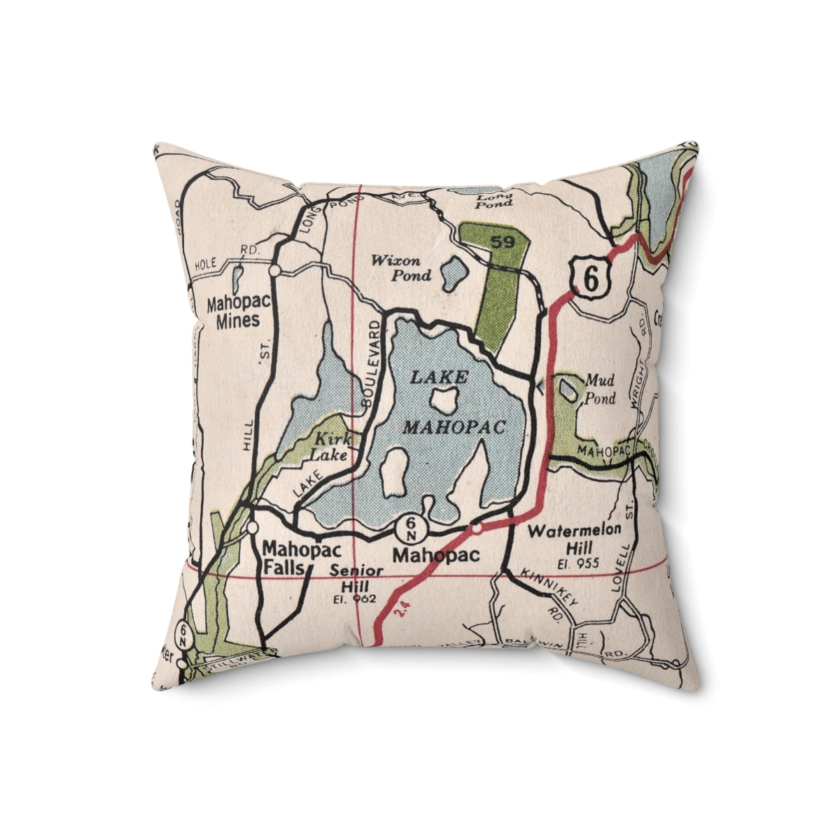 Lake Mahopac New York vintage map pillow
