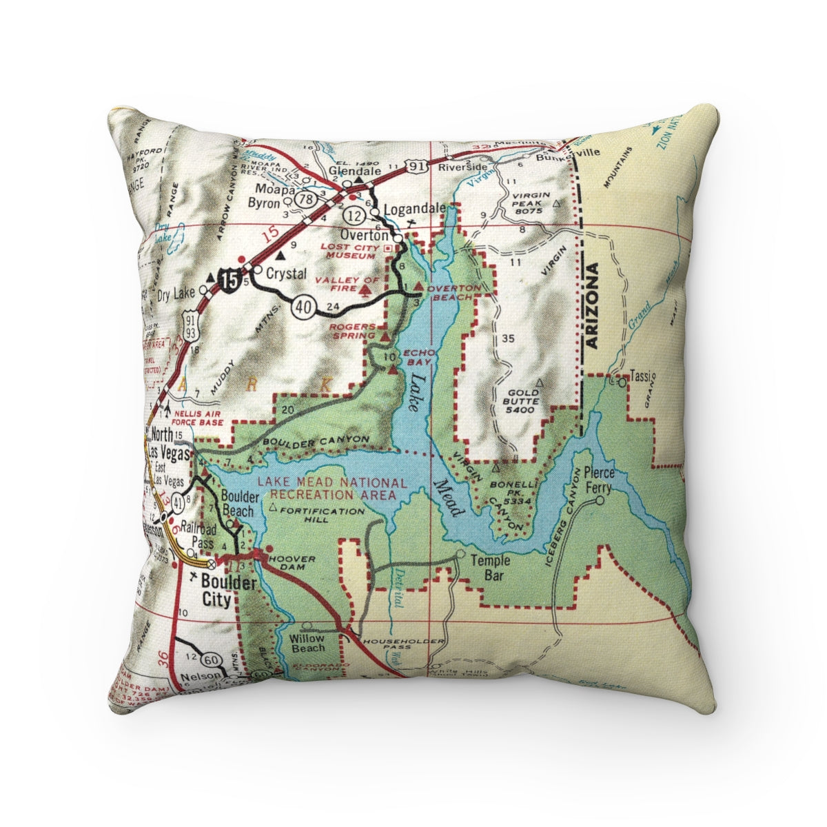 Lake Mead vintage map pillow