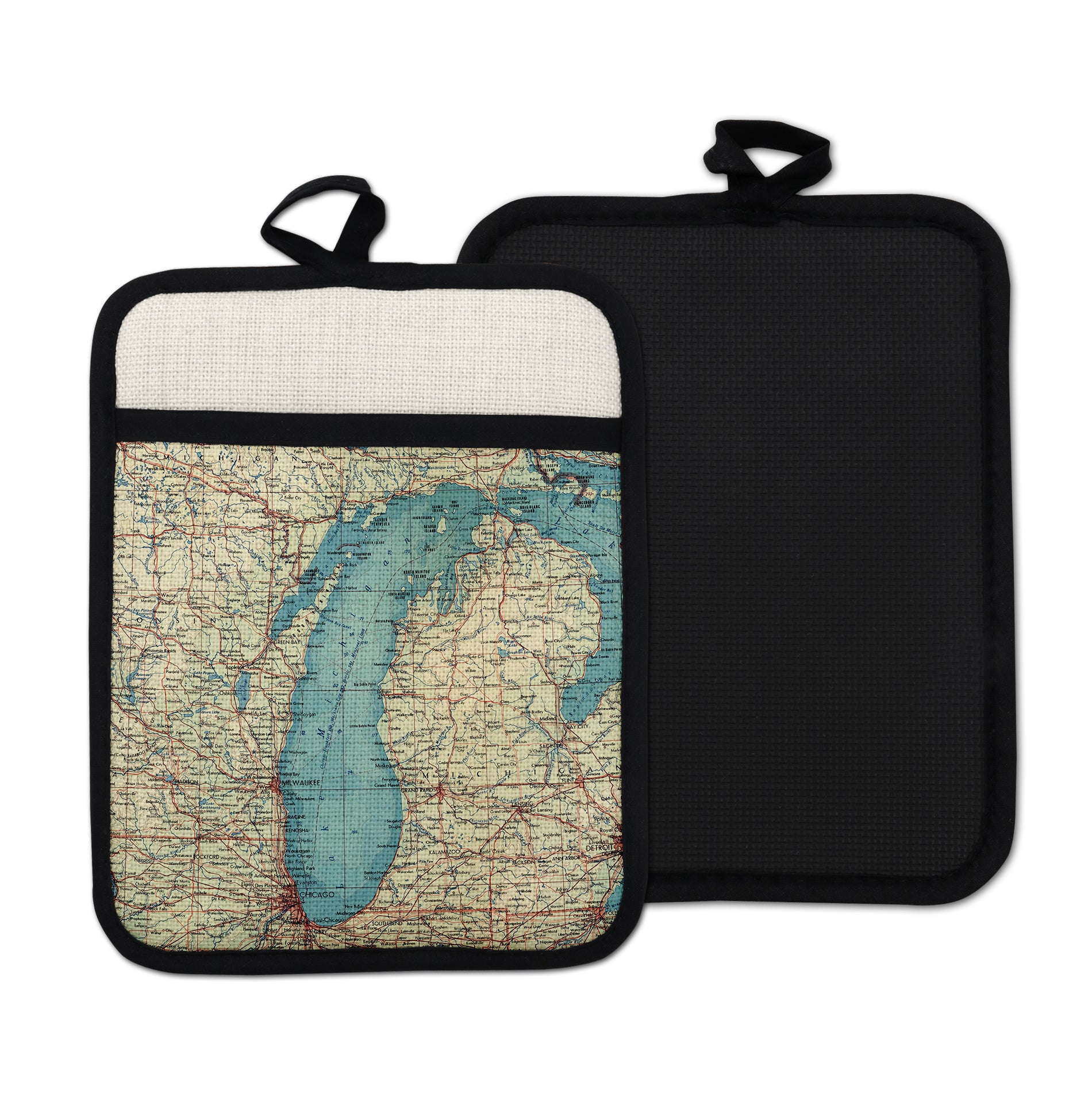 Lake Michigan vintage map hot pad kitchen decor