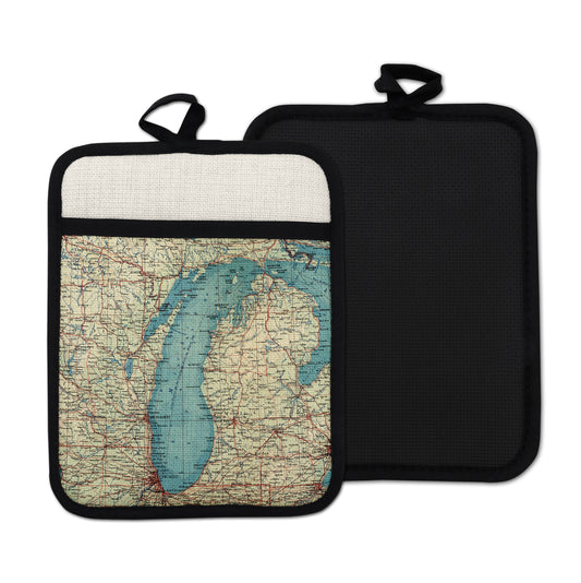 Lake Michigan vintage map hot pad kitchen decor